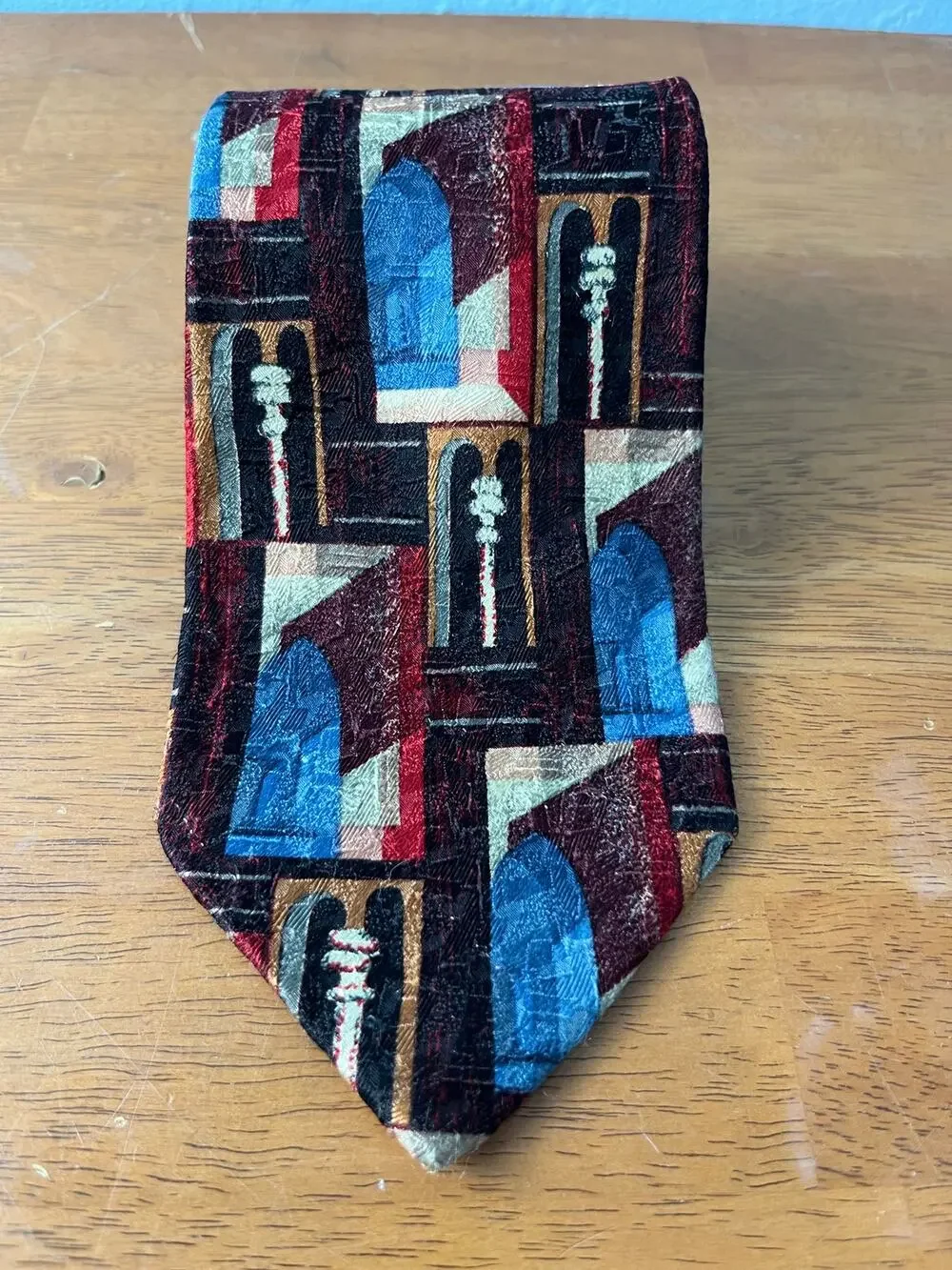 VTG Ermenegildo Zegna Silk Necktie Italy Abstract Geometric Architectural 60”